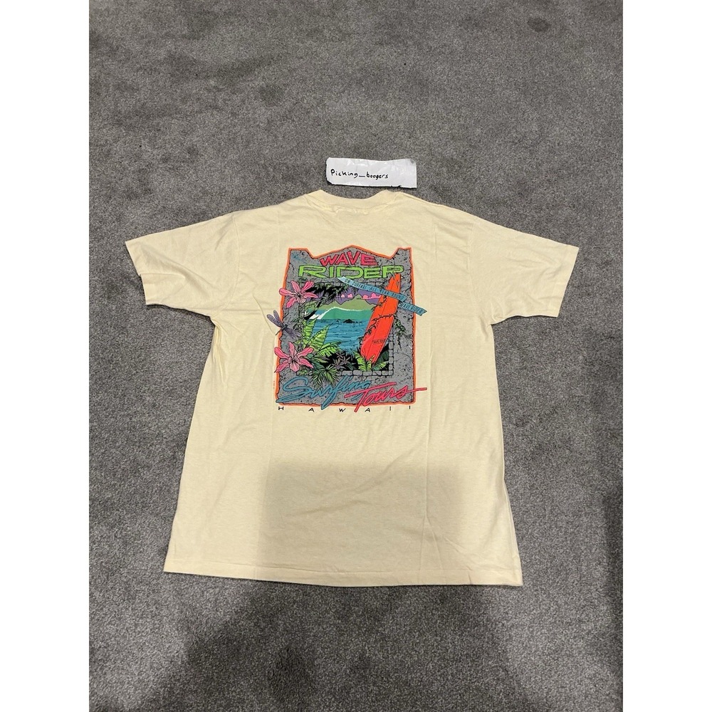 Vintage Wave Rider Men's XL YellowHawaii Surf T-Shirt Double Sided,single stitch